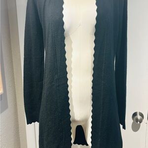 Sacred Threads Black Cardigan with Elegant Wavy Trim